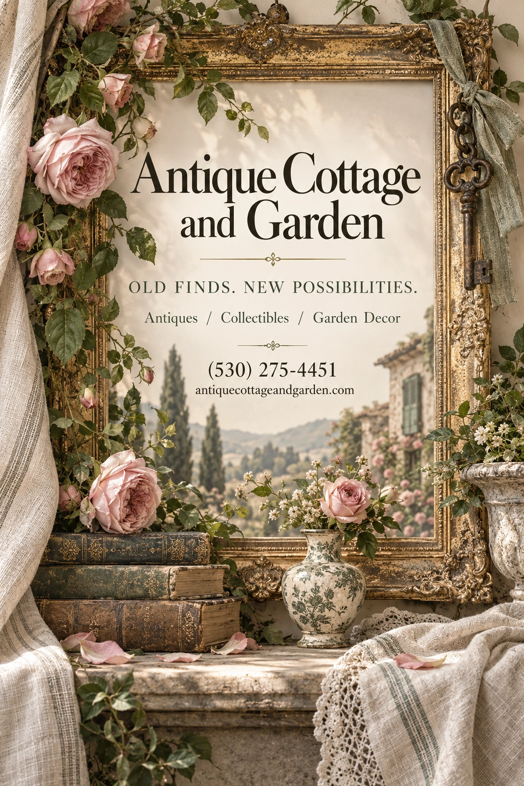 Antique Cottage and Garden — portrait advertisement