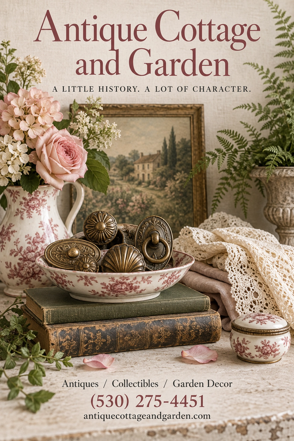 Antique Cottage and Garden — portrait advertisement