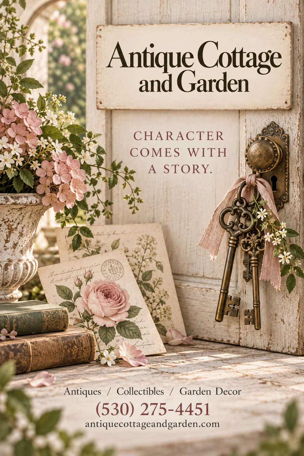 Antique Cottage and Garden — portrait advertisement