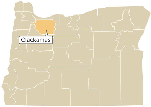 Clackamas County, Oregon: Oregon county map with Clackamas County shaded