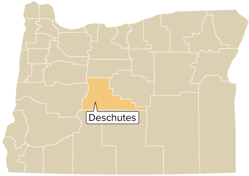Deschutes County, Oregon: Oregon county map with Deschutes County shaded