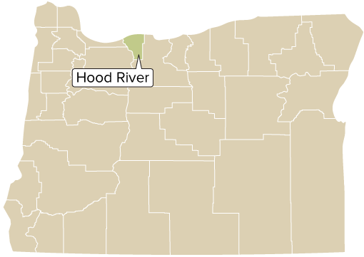 Hood River County, Oregon: Oregon county map with Hood River County shaded