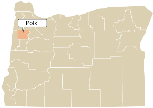 Polk County, Oregon: Oregon county map with Polk County shaded