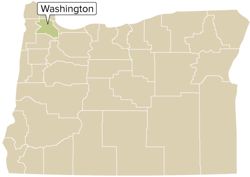 Washington County, Oregon: Oregon county map with Washington County shaded