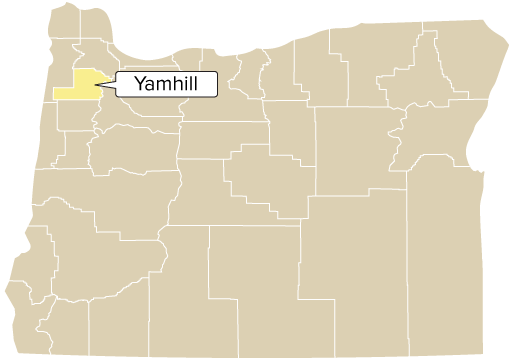 Yamhill County, Oregon: Oregon county map with Yamhill County shaded